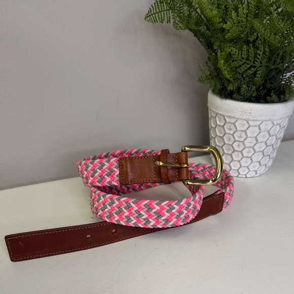 NWT Y2K J Crew braided pink grey woven elastic belt with Leather accents Sz M - Picture 1 of 4